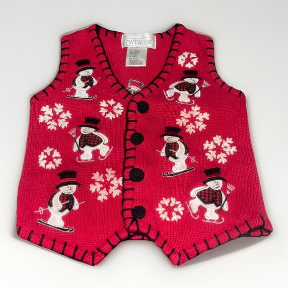Vintage MANDAL BAY Kids Red Snowman Knit Sweater Vest Size Small 4/5￼ - Picture 1 of 8